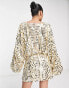 Фото #4 товара ASOS DESIGN embellished kimono mini dress with cable artwork detail in gold