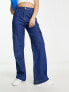 River Island high waisted wide leg cargo pocket jean in medium blue wash