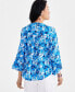 ფოტო #2 პროდუქტის Petite Printed 3/4-Sleeve Pintuck Top, Created for Macy's