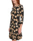 Women's Round-Neck 3/4-Sleeve Ruffle-Hem Dress Blk Multi, 14 - фото #4