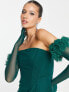 Фото #2 товара Rare London bandeau corset midi bodycon dress with faux feather gloves in green