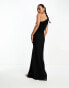 Фото #4 товара ASOS DESIGN one shoulder ruched mesh cut out detail maxi dress in black