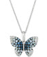 ფოტო #1 პროდუქტის Denim Ombré (7/8 ct. t.w.) & White Sapphire (1/3 ct. t.w.) Butterfly Pendant Necklace in 14k White Gold, 18" + 2" extender