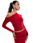 Kaiia slinky off shoulder long sleeve top co-ord in red