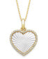 ფოტო #1 პროდუქტის Mother of Pearl 14x13mm and Cubic Zirconia Heart Shaped Pearl Pendant with 18" Chain in Gold over Silver