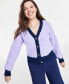 Фото #2 товара Women's V-Neck Contrast-Edge Long-Sleeve Cardigan, Created for Macy's