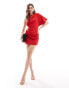 ASOS DESIGN one shoulder pleat detail mini dress in red Красный, 42 - фото #4