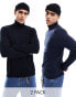 Фото #1 товара ASOS DESIGN 2 pack knitted essential roll neck jumper in navy & black