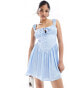 Фото #1 товара ASOS DESIGN button through corset satin mini with gathered bust in light blue