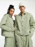 Фото #1 товара IIQUAL unisex shoulder detail utility jacket co-ord in sage
