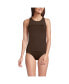 Фото #1 товара Women's Long Chlorine Resistant Smoothing Control Mesh High Neck Tankini Swimsuit Top