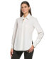 Фото #3 товара Women's Solid Covered-Placket Long-Sleeve Shirt