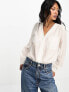 ASOS DESIGN long sleeve blouse with pocket detail in ivory