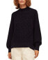 Whistles Cable Detail Knit Mock Neck Wool Blend Sweater Navy M