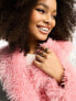 Annorlunda metallic faux shearling edged coat in silver and pink