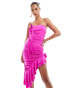 Фото #1 товара AX Paris slinky sleeveless bandeau asymmetric ruffle hem mini dress in pink