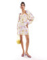 Фото #1 товара & Other Stories linen mini dress with volume sleeve in floral print