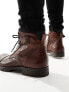 Jack & Jones leather lace up boot with buckle in brown