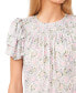 Women's Floral Smocked Yoke Flutter Sleeve Top