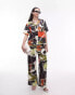 Topshop co ord abstract artsy print satin resort shirt in multi