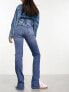 Фото #3 товара Bershka split hem high waisted jeans in mid blue wash