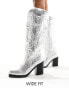 Фото #2 товара Public Desire Wide Fit Austine knee boot with western stitching in metallic silver