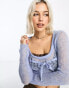 Фото #2 товара COLLUSION knitted lace trim crop top in blue