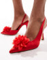 Glamorous slingback heeled shoes with flower in red