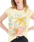ფოტო #3 პროდუქტის Juniors' Sunshine Cotton Floral Graphic T-Shirt