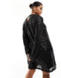 In The Style Plus exclusive sequin split detail shift dress in black