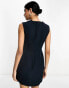 ASOS DESIGN sleeveless plunge neck mini dress with curved waist seam in navy