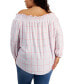 ფოტო #2 პროდუქტის Plus Size Off-The-Shoulder Plaid Top