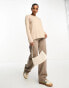 JDY slouchy longline jumper with side split in beige