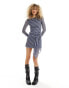 Фото #2 товара ASOS DESIGN crew neck mesh mini dress with ruched hem in check