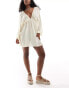 Фото #1 товара ASOS DESIGN plunge long sleeve sheer mini beach dress with metallic stripes in cream