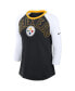 Women's Black/White Pittsburgh Steelers Knockout Arch Raglan Tri-Blend 3/4-Sleeve T-Shirt