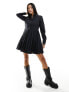 Miss Selfridge poplin pleated shirt dress in black