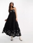 Miss Selfridge – Maxi-Trägerkleid in Schwarz mit Lochstickerei Черный, 36 - фото #1