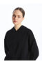 Kapüşonlu Düz Uzun Kollu Kadın Fermuarlı Sweatshirt