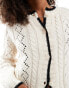 Vero Moda open knit cardigan with contrast piping in cream