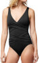 Tommy Bahama Womens 185143 Gathered Black One Piece Swimsuit Size 14