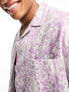 ASOS DESIGN boxy oversized revere linen mix shirt in lilac print