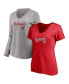 ფოტო #1 პროდუქტის Women's Red, Heathered Gray Washington Nationals Team V-Neck T-shirt Combo Set DNU