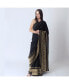 Women's Black Silk Pre-Stitched Saree with Jacquard Weave Border and Hand Embroidered Blouse