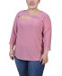 Фото #1 товара Plus Size 3/4 Sleeve Cutout Top