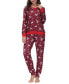 ფოტო #5 პროდუქტის Women's Printed Crew Neck Long Sleeve Top with Jogger 2 Pc Pajama Set
