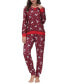 Фото #5 товара Women's Printed Crew Neck Long Sleeve Top with Jogger 2 Pc Pajama Set