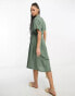 Vero Moda shirt midi dress with tie belt in green