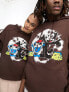 Crooked Tongues x Felix the Cat unisex oversized hoodie with front and back tie dye graphic prints in brown