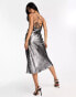 New Look foil cross back slip maxi dress in silver